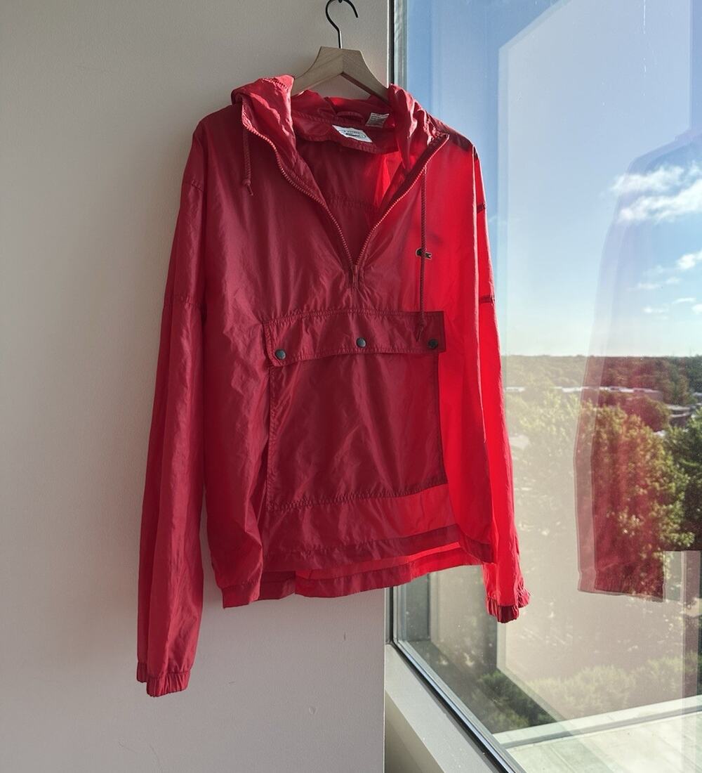 Vintage IZOD Lacoste Red Hooded Windbreaker Jacket Men's L Full Zip Lightweight